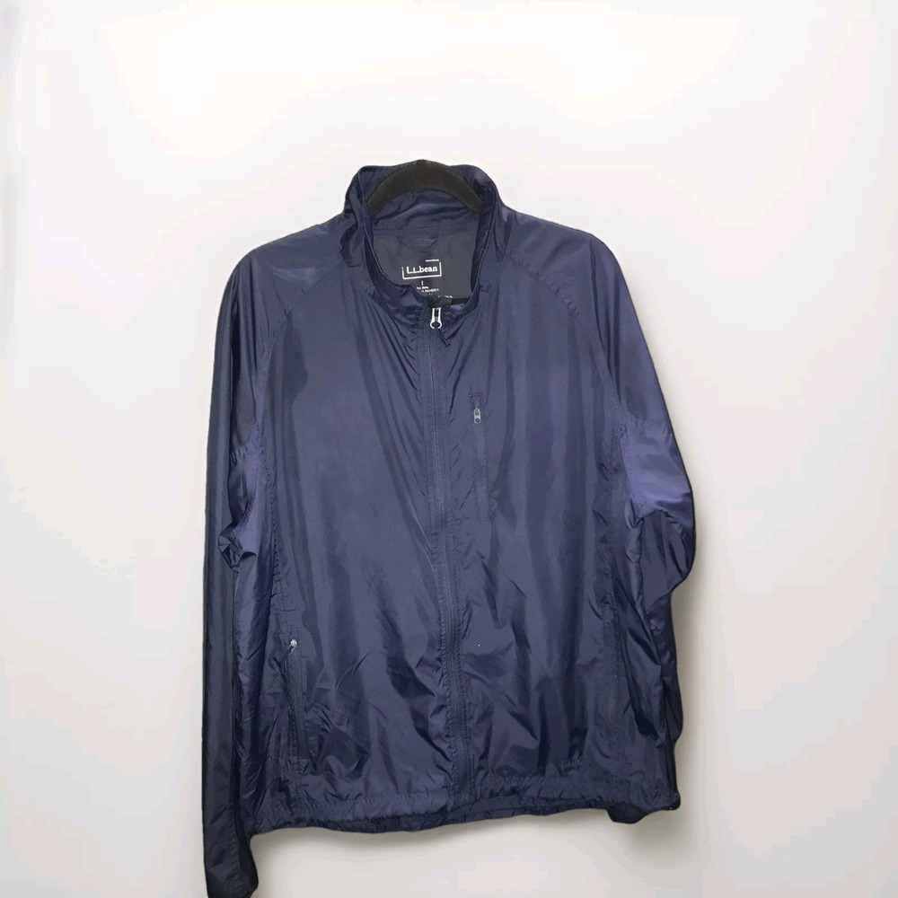 LL Bean Women's Large Windbreaker Lightweight Jacket Navy‎ Blue Zip Pockets Reg